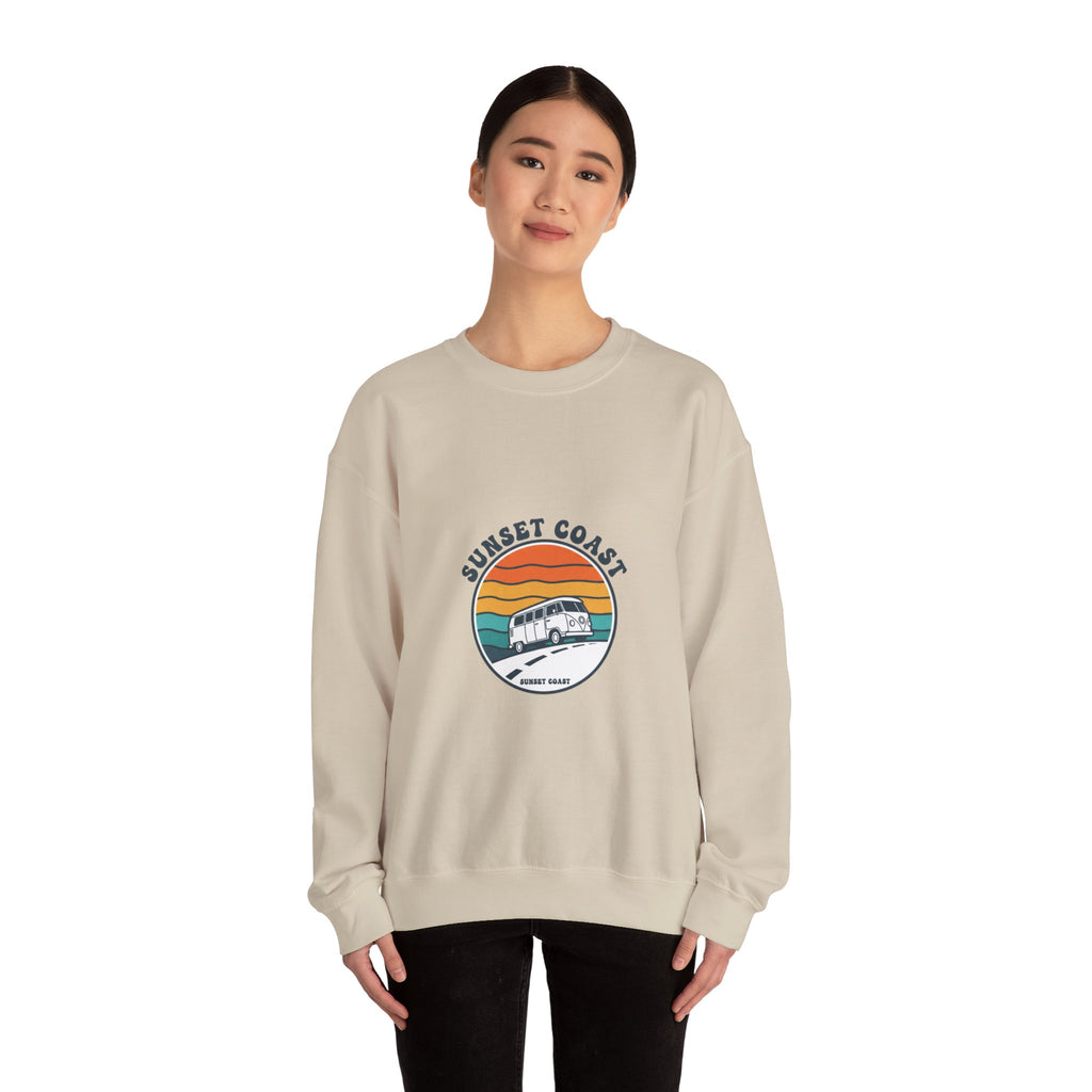 Sunset Coast Retro Camper Graphic Crewneck Sweatshirt