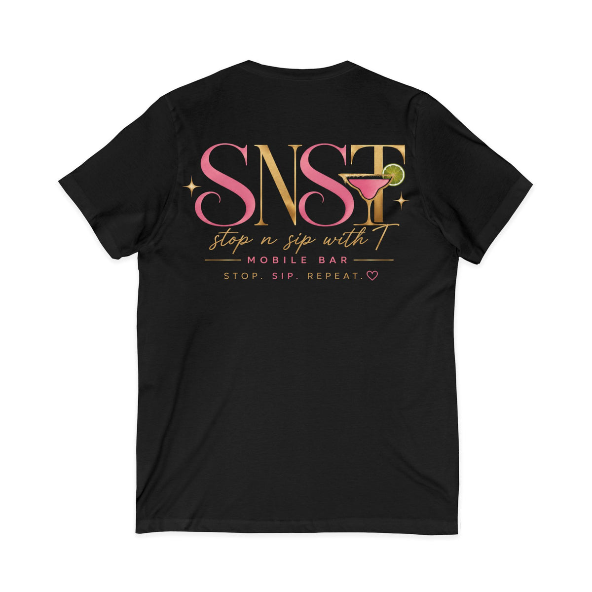 Unisex Lightweight Jersey V-Neck Graphic T-Shirt — Black