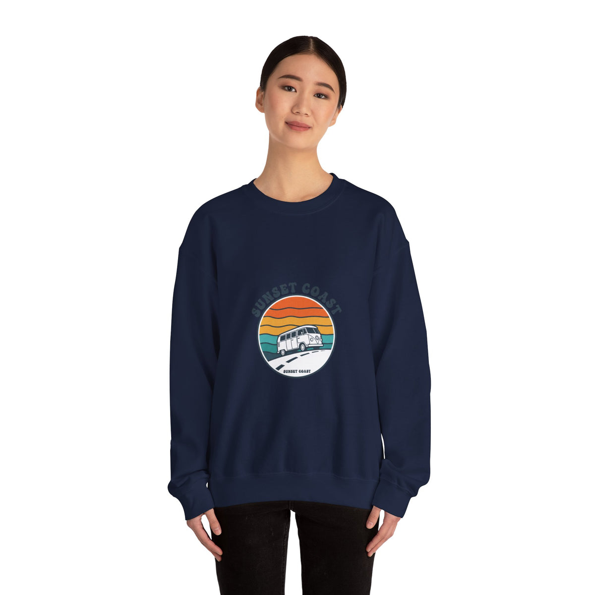 Sunset Coast Retro Camper Graphic Crewneck Sweatshirt
