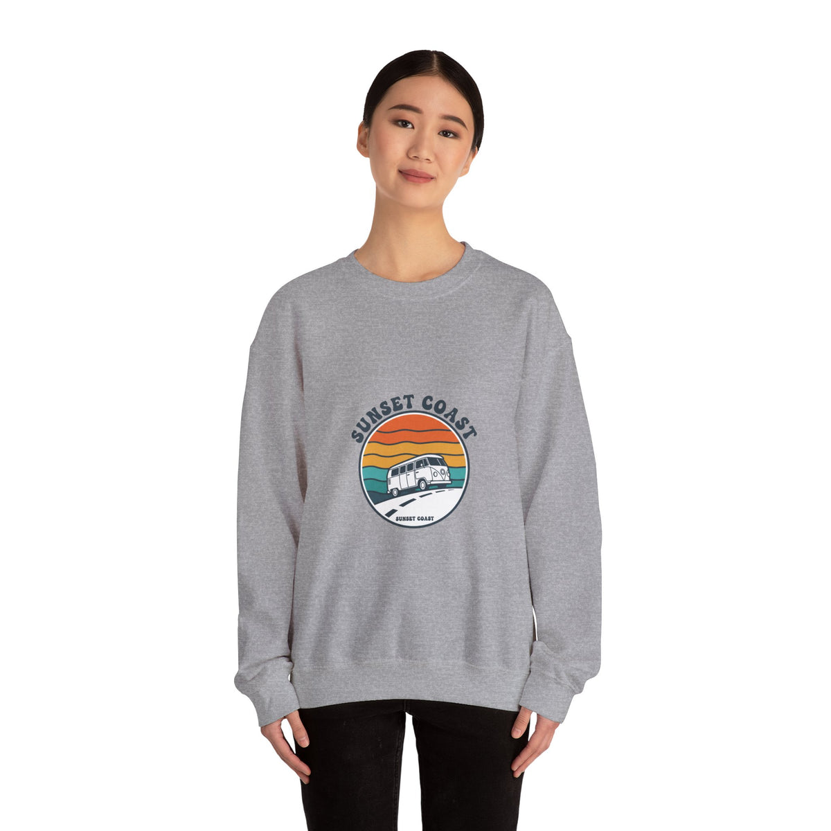 Sunset Coast Retro Camper Graphic Crewneck Sweatshirt