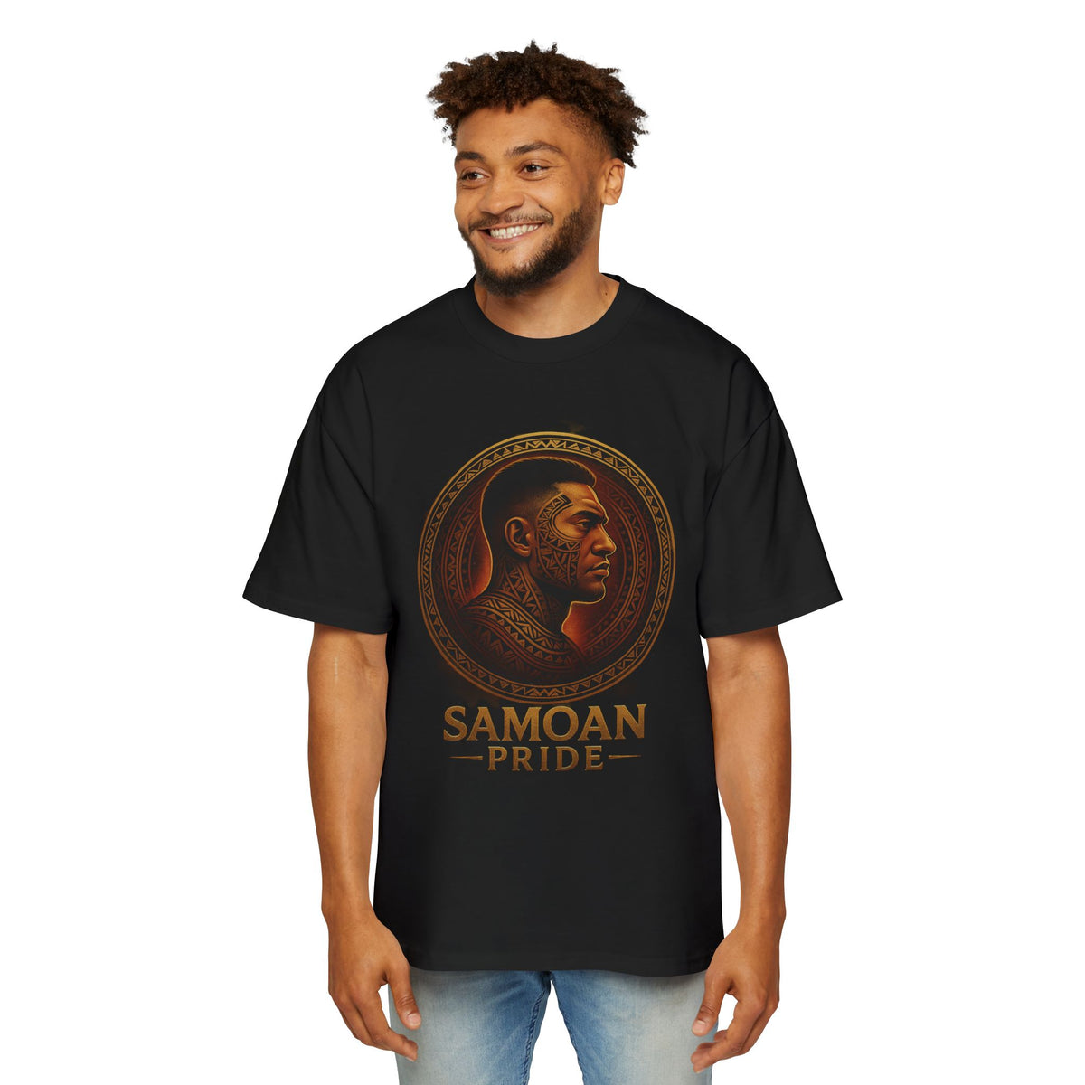 Samoan Pride Oversized Tribal Portrait Graphic T-Shirt