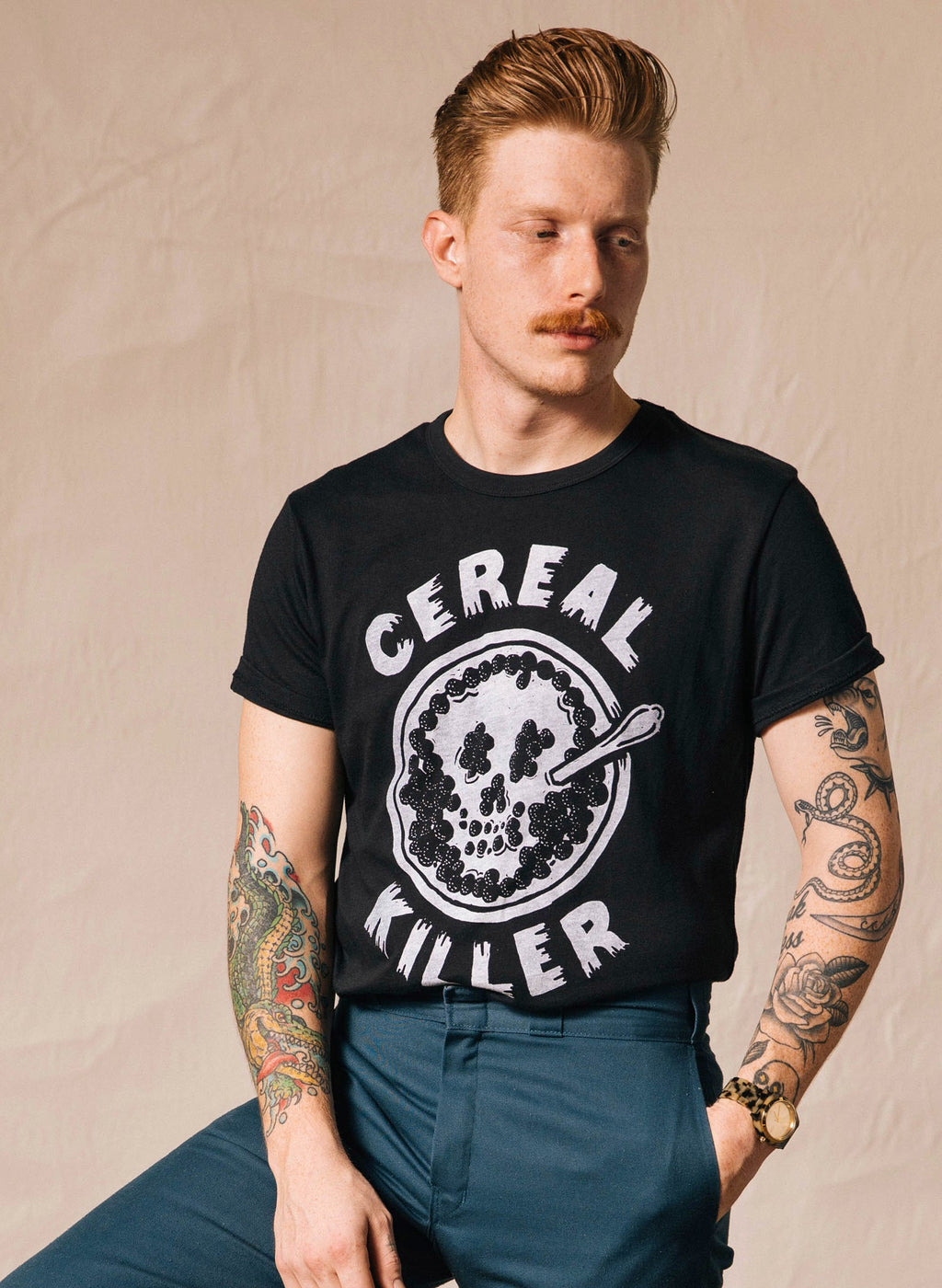 Cereal Killer Breakfast Pun Graphic Tee