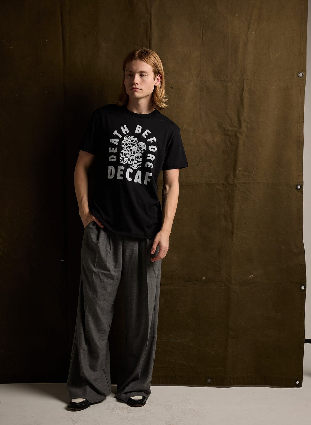 Death Before Decaf Coffee Graphic Tee