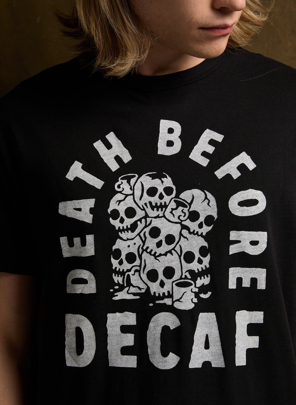 Death Before Decaf Coffee Graphic Tee