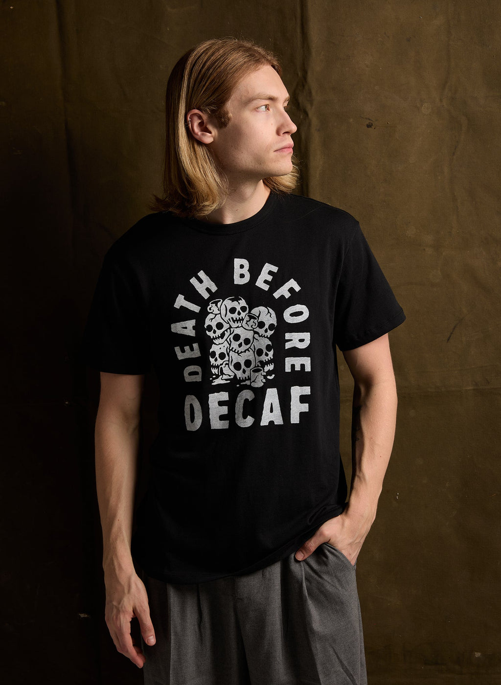 Death Before Decaf Coffee Graphic Tee